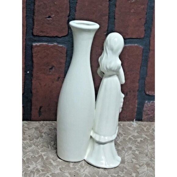 Vintage MCM Bud Vase w/Lady/woman Ceramic 7 3/4" white w/hint of blue Gorgeous - Picture 5 of 9